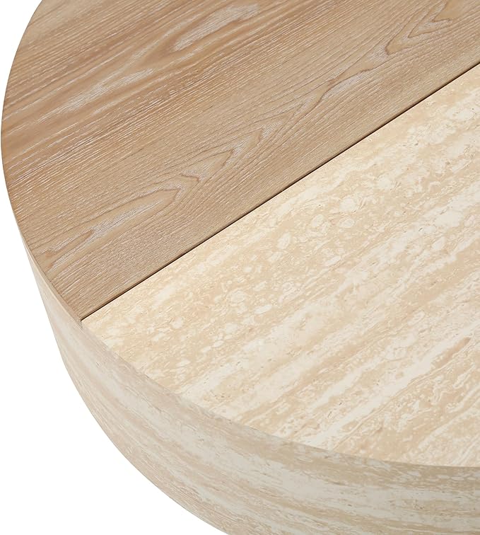 31.5" Round Coffee Table with Flip Top and Hidden Storage, Faux Marble Tabletop for Living Room, Modern Wooden Circle Center Table, Tea Table for Apartment, Office, Beige Mars Pattern