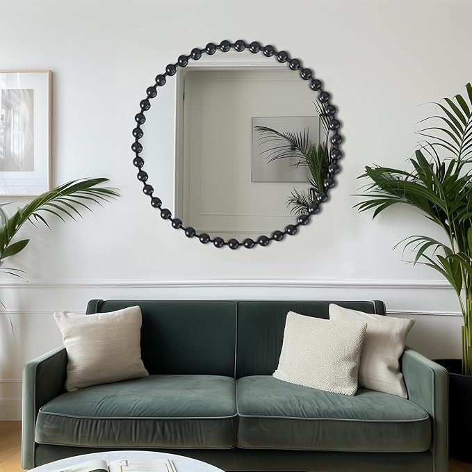 Madison Park Round Mirror, Metal Frame Circle Mirror 36 inch, Wall Art Decor Mounted Hanging for Entryway, Bathroom, hallway, Living Room, Vanity, Marlowe, Black