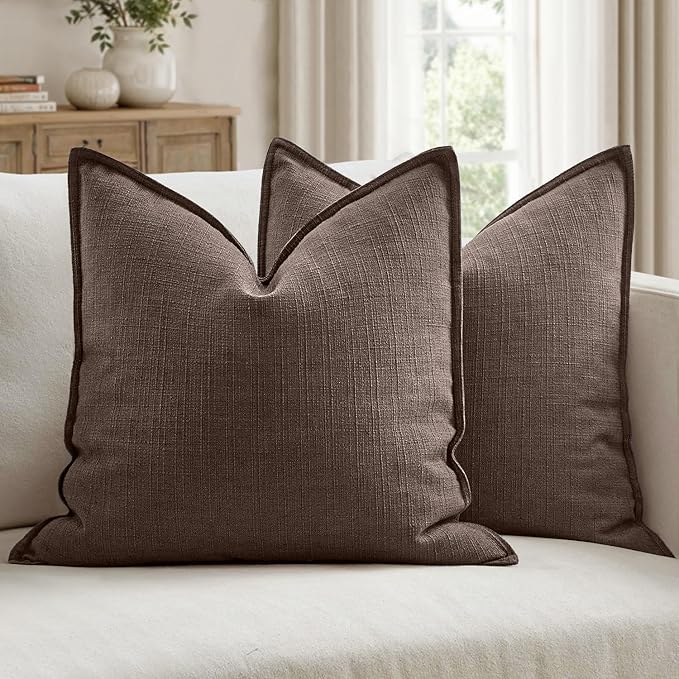 MIULEE Pack of 2 Thick Textured Couch Throw Pillow Covers, Dark Brown Decorative Pillow Covers 18x18, Neutral Linen Cushion Cases for Sofa Bed Living Room Modern Farmhouse Home Decor, No Filling