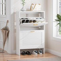 Shoe Cabinet Storage, Hidden Shoe Organizer, Modern Freestanding Organizer with 2 Flip Drawers Louvered Shoe Cabinet for Entryway (White, 2 Drawers)