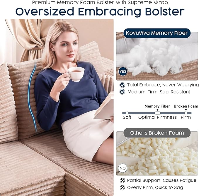 Camel L-Shaped Sectional Sofa - 108" Modular Cloud Couch with Chaise, Luxurious Camel Fabric, Deep Seat Design, No Assembly Required (Left Facing Chaise)