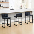 FIRAVOE Bar Stools Set of 3, Upholstered Faux Leather Counter Height Barstools with Low Back and Thickened Metal Legs, Modern Bar Chairs for Kitchen Island, Bar (Black, 3Pcs 26" Counter Stools)