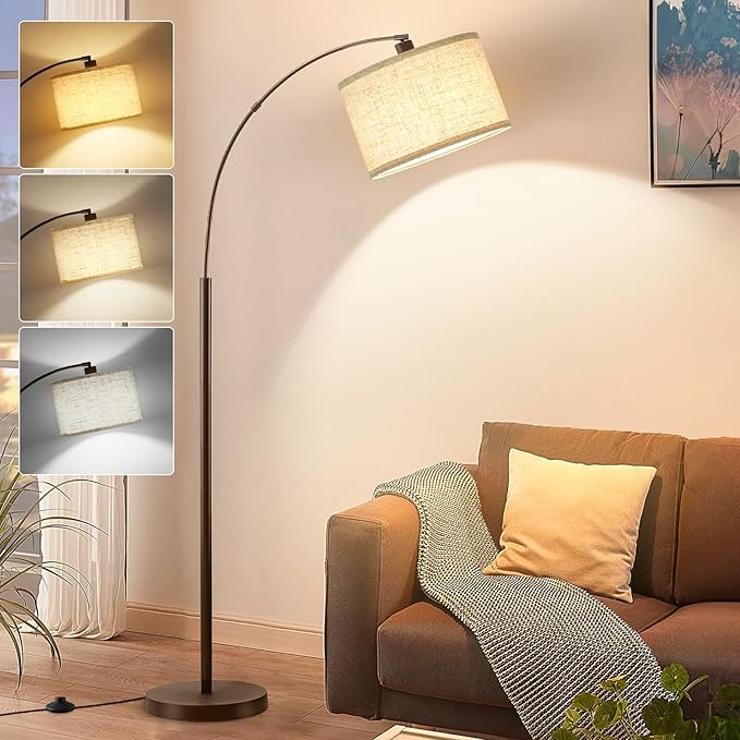 Luvkczc 71" Arc Floor Lamp for Living Room, Vintage Floor Lamp with Adjustable Lamp Head, Tall Pole Lamp with Foot Pedal Switch, Over Couch Arched Reading Light for Bedroom, Office, Study Room