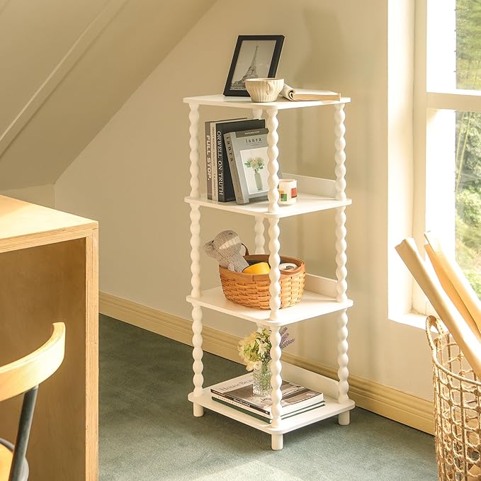 Fultyle Bookshelf, 4-Tier Bookcase with Open Shelves, Modern Book Shelf for Small Spaces, Bedroom, Living Room and Office with Solid Wood Legs(White)