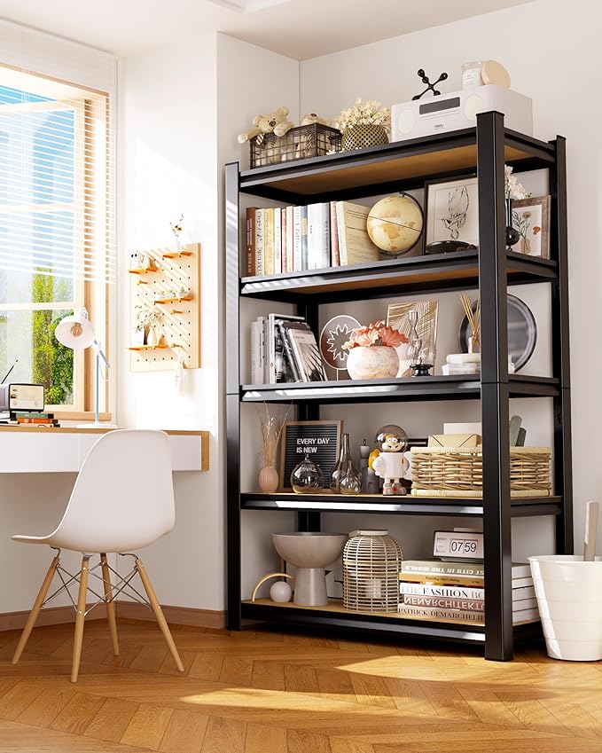 Set of 4 Storage Shelves, 5-Tier Garage Shelving Heavy Duty, Home Storage Rack, Utility Metal Shelf, Adjustable Shelving Unit, for Dorm, Basement, Kitchen,19.7" D x 45.6" W x 78" H, Black