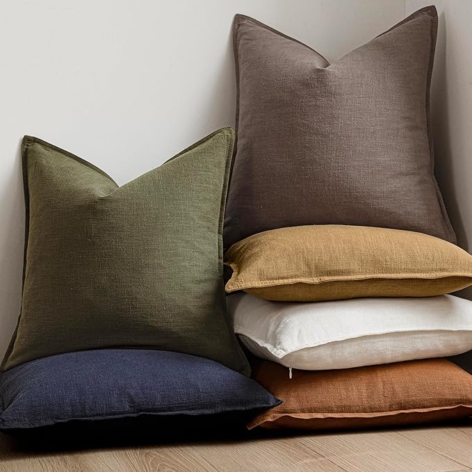 Foindtower Set of 2, Decorative Linen Soild Throw Pillow Covers Soft Accent Euro Cushion Case Farmhouse Neutral Pillowcase for Chair Couch Sofa Bedroom Living Room Home Decor 18 x 18 Inch Light coffee