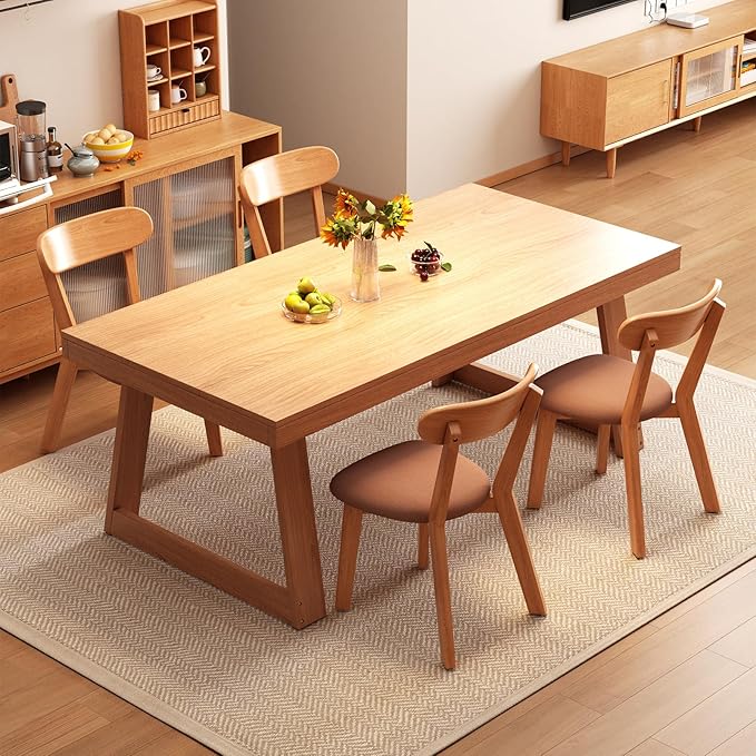 Dining Chairs Set of 2 Mid-Century Modern Oak Upholstered Scandinavian Solid Wood Kitchen & Dining Room Chairs with Curved Backrest Sillas de Comedor for Dining Table(Original/Orange)