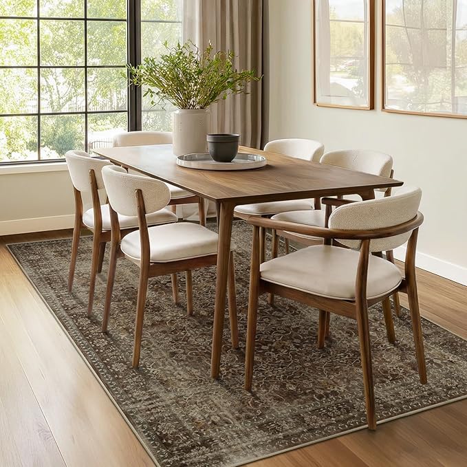 Vintage Brown 5x8 Area Rugs for Living Room, Distressed Earth Tone Dining Room Rug Washable Non Slip, Low Pile Thin Carpet Rugs for Den/Bedroom/Foyer/Home Office, Rich Coffee Brown