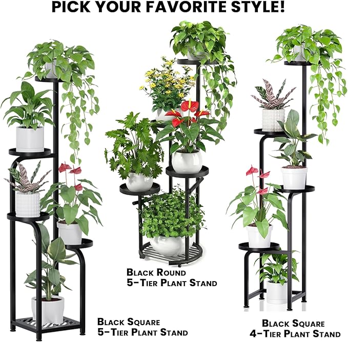 TOSKING 4 Tier Corner Plant Stand Indoor &Outdoor, Heavy Duty Metal Flower Pot Holder Shelf for Multiple Plants, Space Saving ,Tall Metal Plant Stand with Drainage Holes for Outdoor Use,Tiered Display for Patio, Garden, Balcony, Living Room Decor (Blac...