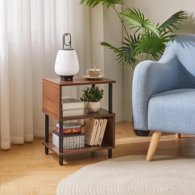 Aibiju Minimalist Nightstand Light - Walnut Small Bedside Table with Open Storage, Small End Table for Bedroom, Light Walnut YD-TM152LW