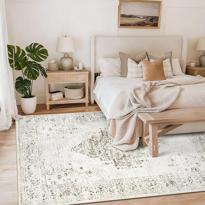 6x9 Area Rugs for Living Room: Washable Vintage Large Retro Rug Soft Non-Slip Indoor Low Pile Carpet for Bedroom Dining Room Nursery Office (Taupe, 6' x 9')
