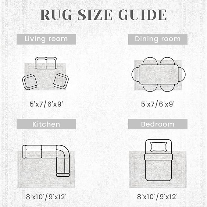 9x12 Area Rugs for Living Room: Washable Large Vintage Floral Rug Low Pile Non-Slip Boho Carpet for Bedroom Home Office Dining Room (Floral Grey, 9'x12')