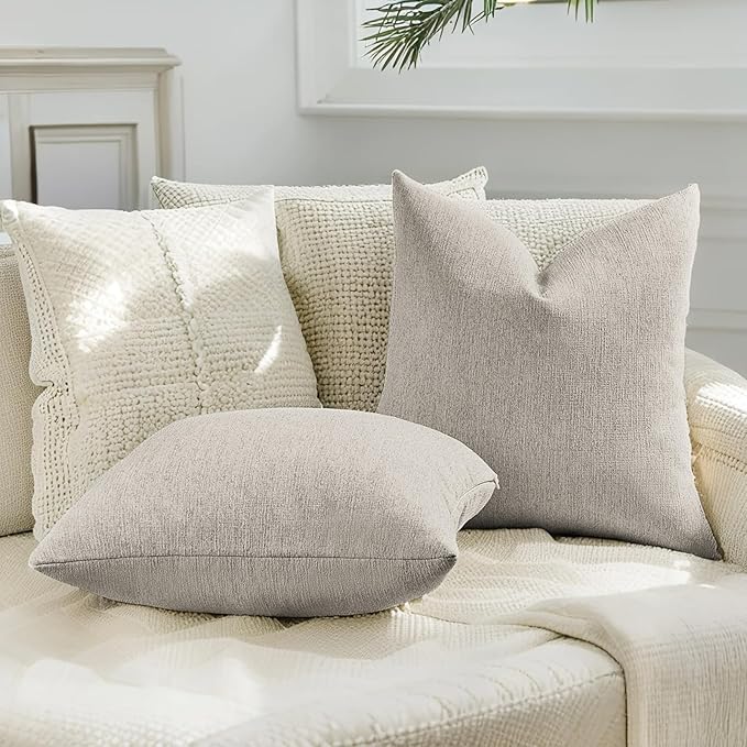 HAUSSY Oatmeal Throw Pillow Covers 24x24 Inch Set of 2,Boho Decorative Faux Linen Throw Pillows Cozy Farmhouse Accent Cushion Covers,Home Decor for Couch Sofa Bed Living Room
