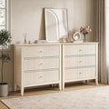 RoyalCraft Large 3 Drawer Dresser Set of 2, Fluted Wood Drawers for Bedroom, Modern Painted 30 inch Wide Nightstand for Bedroom, Entryway, Beige