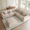 Modular Sectional Sofa Cloud Couch, Oversized 5 Seater Sofa with Ottoman, Extra Large V Shaped Deep Seat Sectional Couches for Living Room, Khaki Sofa Covers Washable&Removable