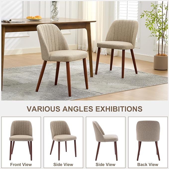 GarveeHome Wooden Dining Chairs Set of 6, Upholstered Kitchen Dining Room Chairs with Padded Seat and Wood Legs, Modern Fabric Side Dinner Chair for Kitchen, Dining Room, Restaurant, Cafe, Camel