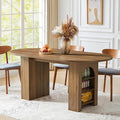 weselon 70.8" Oval Dining Table with Dual Side Storage Shelves, Rustic Farmhouse Table for 4–6 People, Modern Wooden Round Dinner Table for Kitchen, Reception, or Living Room (Walnut, Table Only)