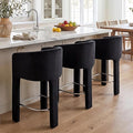 HNY Modern Counter Height Bar Stools Set of 3, 26" H Barrel Counter Stools for Kitchen Counter, Upholstered Barstools with Back and Armrest, Black Velvet Bar Stools for Kitchen Island, Black