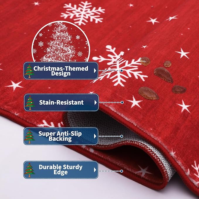 Garvee Christmas Area Rug 9x12 Living Room Red Rug, Soft Christmas Tree Large Washable Rug for Bedroom, Non Slip Low Pile Indoor Floor Carpet for Home Office Xmas Holiday Decor Rugs, Red