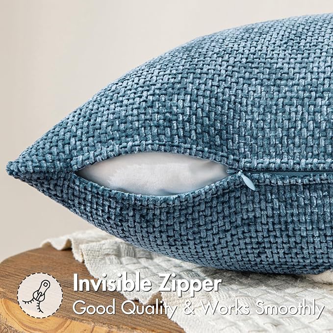 MIULEE Pack of 2 Blue Throw Pillow Covers 18x18 Inch Coastal Summer Modern Boho Accent Decorative Pillow Covers Soft Chenille Farmhouse Cushion Covers for Home Decor Couch Bed Sofa Living Room