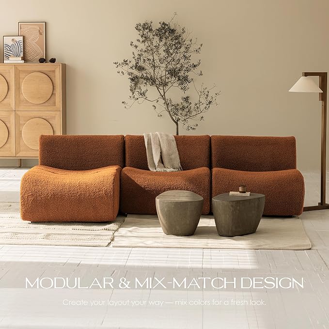 Curved Sectional Couch with Chaise Lounge, 3-Seat Reversible L Shaped Sofa, Deep Seat Sherpa Boneless Modular Couches for Living Room, 101" Modern Curved Sofas – No Assembly, Brown