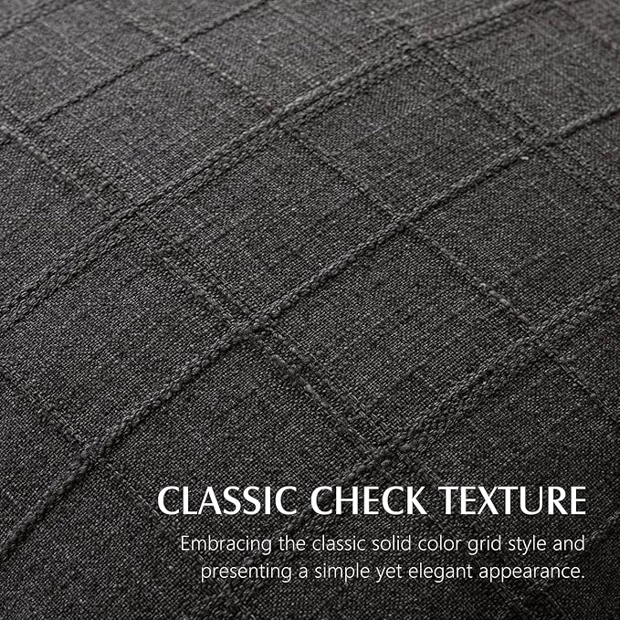 Foindtower Set of 2 Decorative Linen Check Throw Pillow Covers Neutral Farmhouse Vintage Cushion Covers Modern Boho Home Decor for Sofa Chair Couch Bedroom Living Room,22×22 Inch,Charcoal