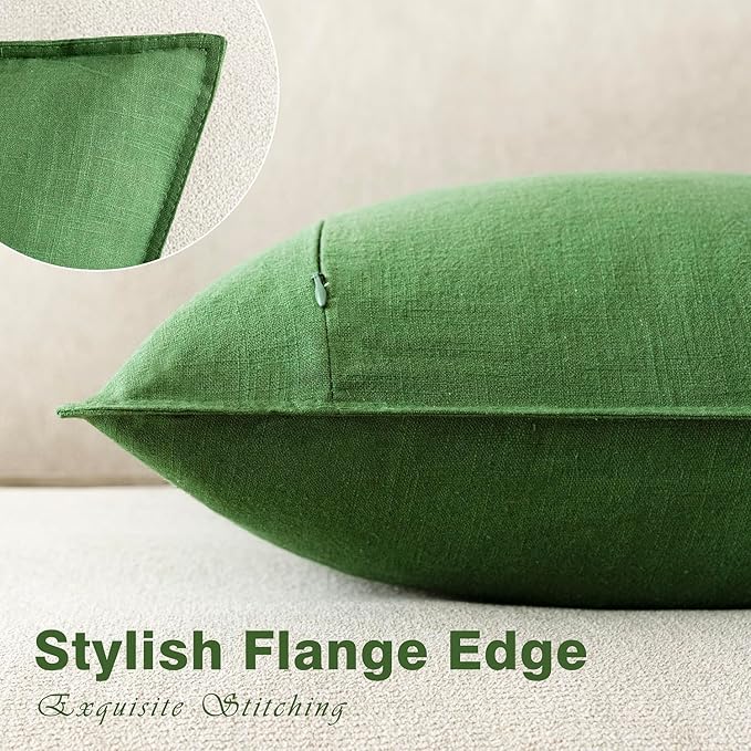 Foindtower Pack of 2, Decorative Linen Soild Throw Pillow Covers Soft Accent Euro Cushion Case Boho Farmhouse Pillowcase for Chair Couch Sofa Bedroom Living Room Home Decor 20 x 20 Inch Forest Green