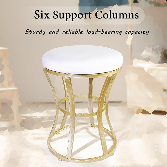 Velvet Round Vanity Stool,White Velvet Footrest Ottoman Foot Stool Seat with Golden Metal Legs,Makeup Chair for Bathroom Vanity,Bedroom,Living Room