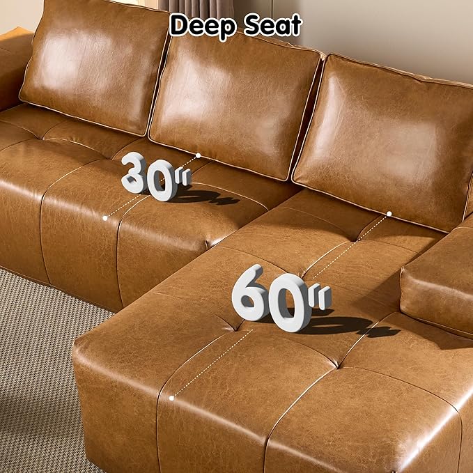 ovios 106" Cloud Boneless Couch with L-Shape Chaise,Modern Sectional Modular Sofa with Deep Seat, Upholstered Couches for Living Room Bedroom,No Assembly Required, Brown