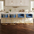 Modern Counter Height Bar Stools,Bar Stools Set of 4,Fabric Upholstered Barrel Barstools with Backs and Arms,26" Kitchen Island Chairs,Mirror Champagne Gold Base/Blue Linen