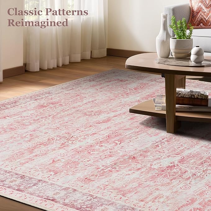 Small Pink Rug 2x3, Aesthetic Area Rug for Girls Bedroom Bedside Vanity, Cute Rug for Nursery Kids Room Dorm Washable Non Slip, Low Pile Thin Indoor Door Mats for Entryway Entrance Kitchen