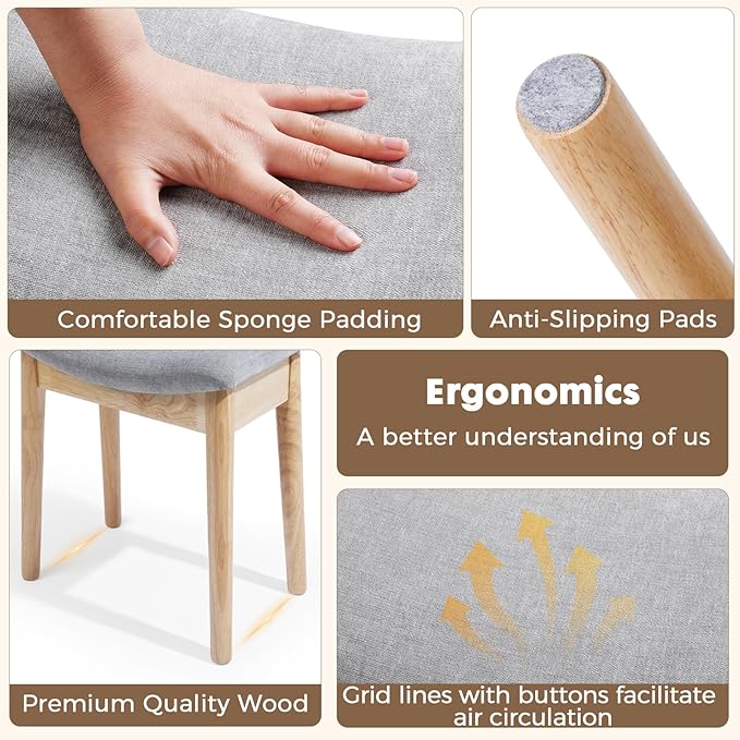 Square Linen Makeup Stool Small Ottoman Stool Chair for Vanity, Modern Padded Seat Foot Rest for Makeup Room, Bathroom (Classic-LightGray)