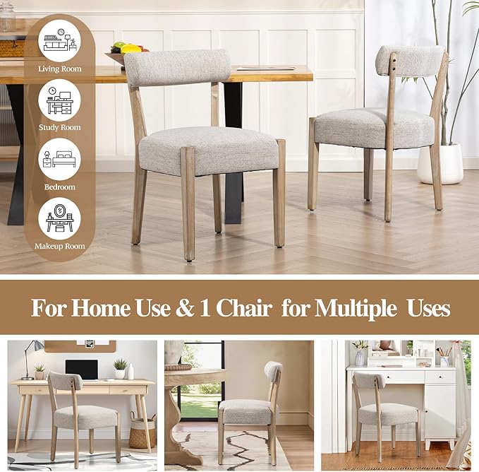 ZJhome Dining Chairs Set of 2,Mid Century Modern Dining Chair Set - Linen Upholstered Low Back Kitchen & Dining Room Chairs with Woven Design,Oatmeal Fabric