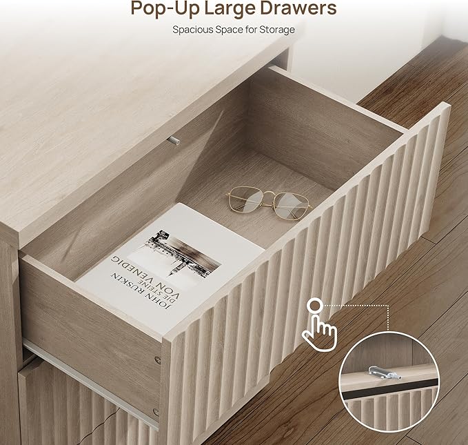 SICOTAS Modern Sideboard Buffet Cabinet, Fluted Credenza Storage Cabinet with 3 Larger Drawers, Mid Century Media Console Coffee Bar Table for Dining Room Hallway Kitchen, White Alder