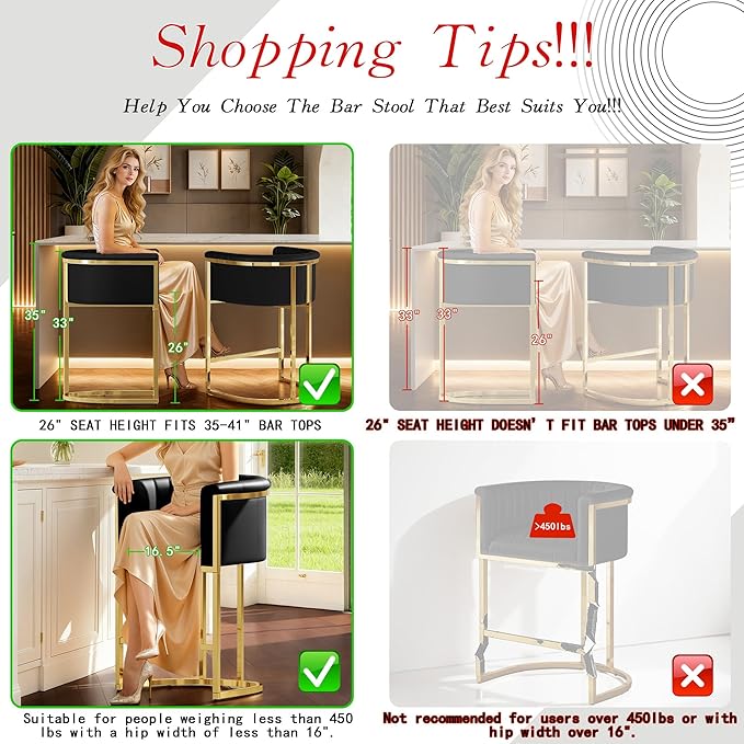 Modern Counter Height Bar Stools,Bar Stools Set of 3,PU Leather Upholstered Barrel Barstools with Backs and Arms,26'' Kitchen Island Chairs,Mirror Champagne Gold Base,Ink Black Leather