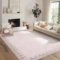 GarveeHome Cross Bordered Area Rug 8x10 for Living Room Home Office Modern Geometric Stain Resistant Indorr Carpet Non Slip Low Pile Nuetral Rugs for Kitchen Dining Room Bedroom, Light Beige/Seashell