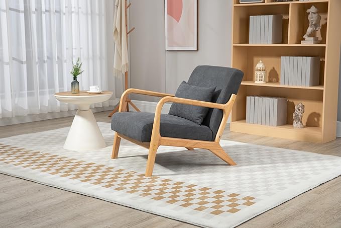 KEIKI Mid Century Modern Accent Chair, Comfortable Chair for Bedroom and Living Room, with Wooden Frame and Supportive Waist Pad