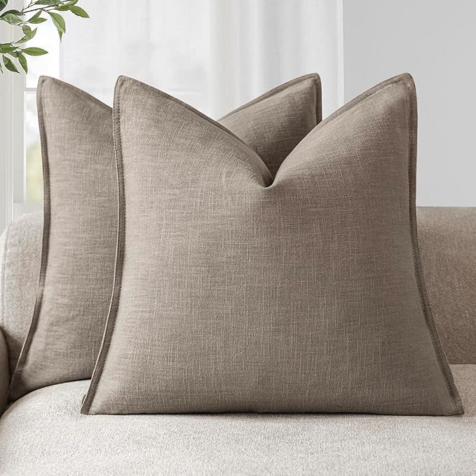 Foindtower Set of 2, Decorative Linen Soild Throw Pillow Covers Soft Accent Euro Cushion Case Farmhouse Neutral Pillowcase for Chair Couch Sofa Bedroom Living Room Home Decor 26 x 26 Inch Brown Tan