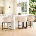 ClinQ 26" H Counter Height Bar Stools Set of 3, Modern Barrel Counter Stools with Backrest and Arms, Black Metal Frames, Linen Fabric Upholstered Accent Barstools for Kitchen Island,Linen Color
