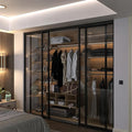 Door55 4 Panel Glass Sliding Closet Doors with Aluminum Frame, Silent Glide Technology - Bedroom Closet Doors (Clear Glass, 96x96)