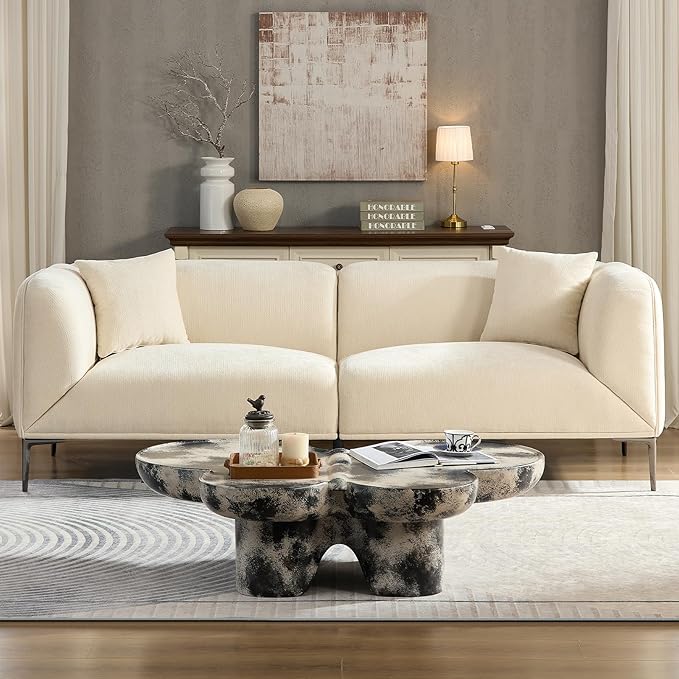 MEETAKING 82.7" Modern Boucle Sofa, 3-Seater Upholstered Couch with Metal Legs, Luxury Deep Seats Cloud Curved Sofas, Minimalist Living Room Couches for Apartment, Home Office, Bedroom - Beige