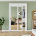 48" x 80" Sliding Closet Door, 1-Lite One-Side Mirror Bypass Door Panel with Hardware Track Kit & Floor Guide, Solid Wood Slab Pre-Assembled with PVC Surface, Silver Round Handle