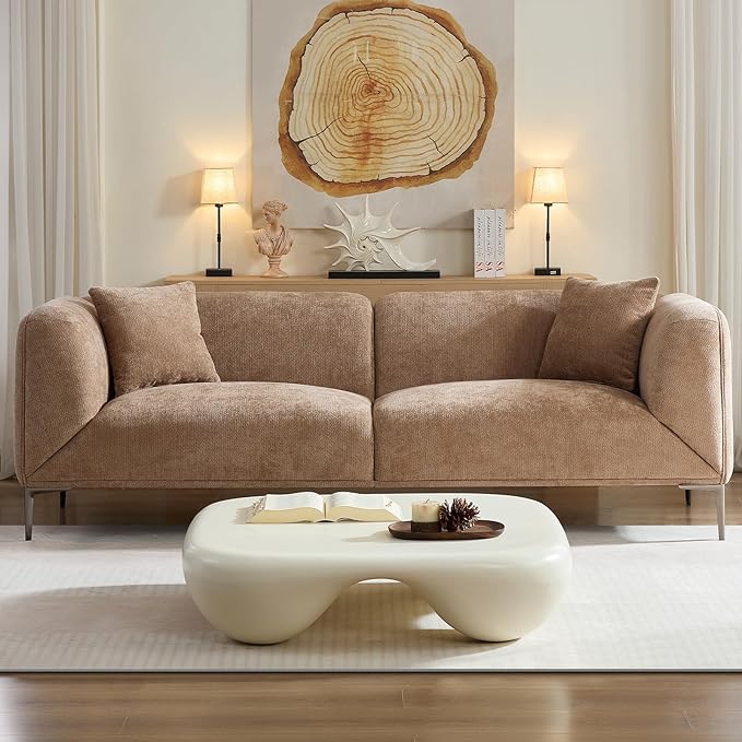 MEETAKING 82.7" Modern Sofa, 3-Seater Boucle Couch with Metal Legs, Luxury Deep Seats Cloud Sofas, Minimalist Living Room Couches for Apartment, Home Office, Bedroom - Camel