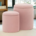 YSICK Round Ottoman with Storage, Set of 2, Small Vanity Stool as Vanity Chair, Corduroy Ottoman Foot Rest for Small Space, Living Room, Bedroom, Pink