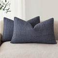 Foindtower Set of 2 Decorative Linen Check Throw Pillow Covers Neutral Farmhouse Lumbar Cushion Covers Modern Coastal Boho Home Decor for Sofa Chair Couch Bedroom Living Room,12×24 Inch,Blue
