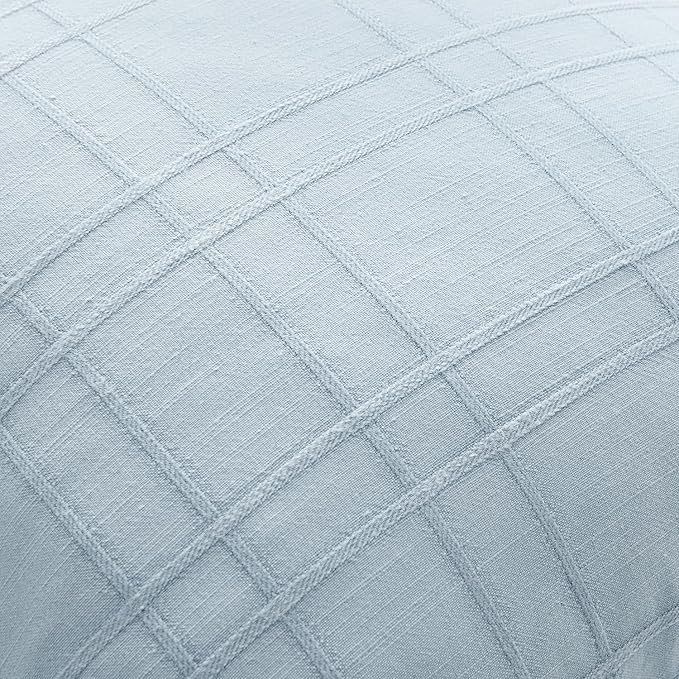 MIULEE Decorative Linen Check Euro Shams Throw Pillow Covers Neutral Farmhouse Vintage Pillow Covers 22x22 Set of 2 Boho Modern Home Decor for Sofa Couch Bedroom Cushion Coastal Blue
