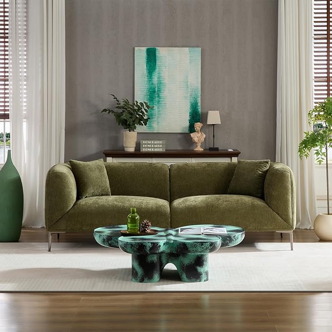 MEETAKING 82.7" Modern Sofa, 3-Seater Boucle Couch with Metal Legs, Luxury Deep Seats Cloud Sofas, Minimalist Living Room Couches for Apartment, Home Office, Bedroom - Green