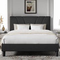 Novilla Full Size Bed Frame with Adjustable Headboard Platform Full Bed Frame with Linen Upholstered Headboard, No Box Spring Needed, Noise-Free, Easy Assembly, Dark Grey