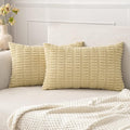 MIULEE Pack of 2 Corduroy Decorative Lumbar Throw Pillow Covers 20x12 Inch Soft Boho Striped Pillow Covers Modern Farmhouse Home Decor for Sofa Living Room Couch Bed Beige