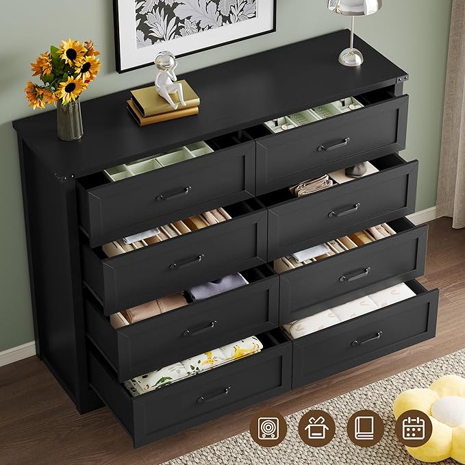BORNOON 8-Drawer Dresser for Bedroom, Modern Wooden Chest of Drawers with Metal Handles, Anti-Tipping Design, Sturdy and Stable Storage Organizer for Living Room, Entryway, Home Office, Standard